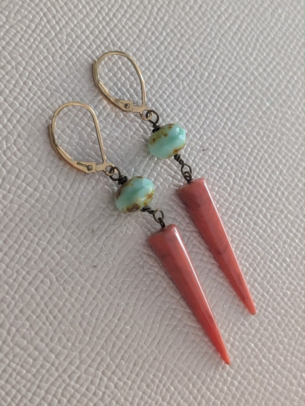 Turquoise & Coral Drop Earrings - Women Jewelry Carrot 🥕 Vintage Gold 14k Fill